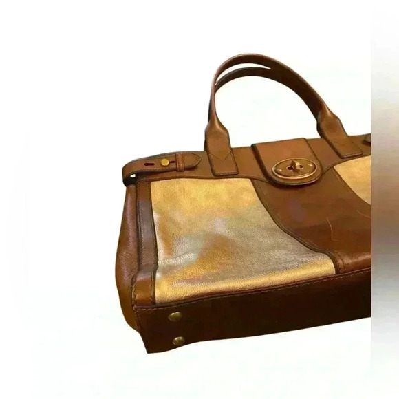 FOSSIL Vintage Reissue Brown Leather Shimmer Rose Gold XL Weekender Duffle Bag - Picture 4 of 12